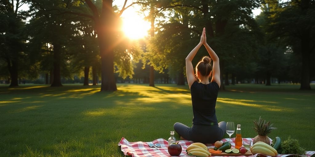 Person practicing yoga in a peaceful green park.