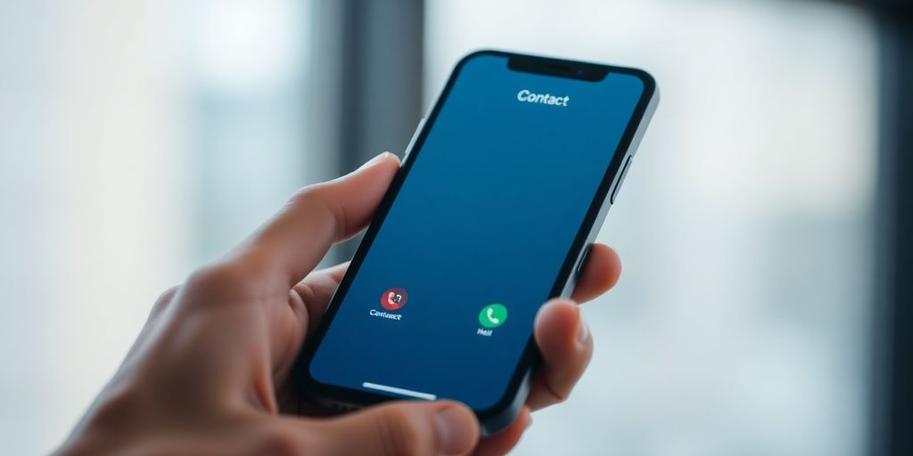 Person holding phone with contact screen