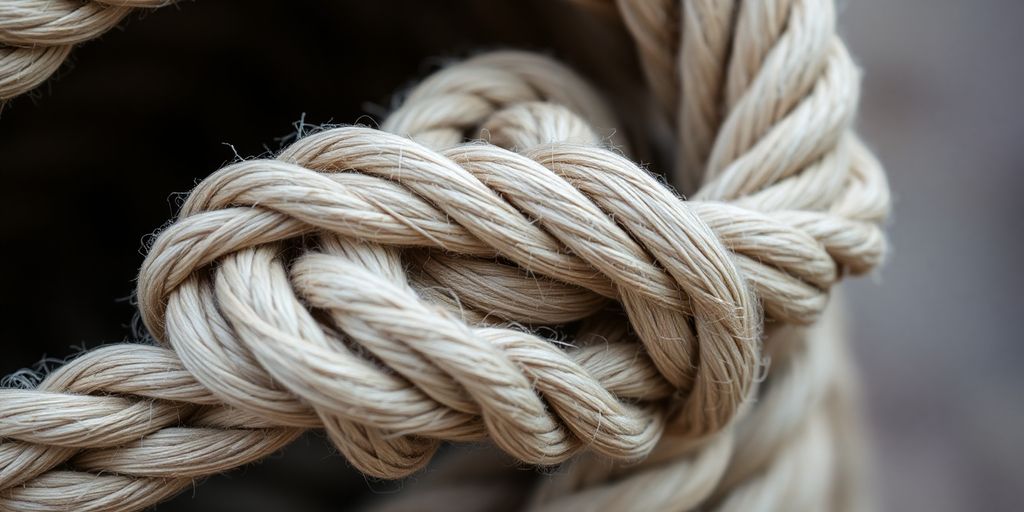 Tangled ropes, one rope cinching another.