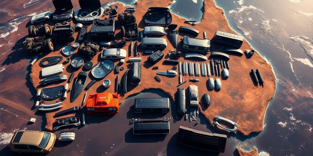 VW Golf parts scattered on a map of Australia.