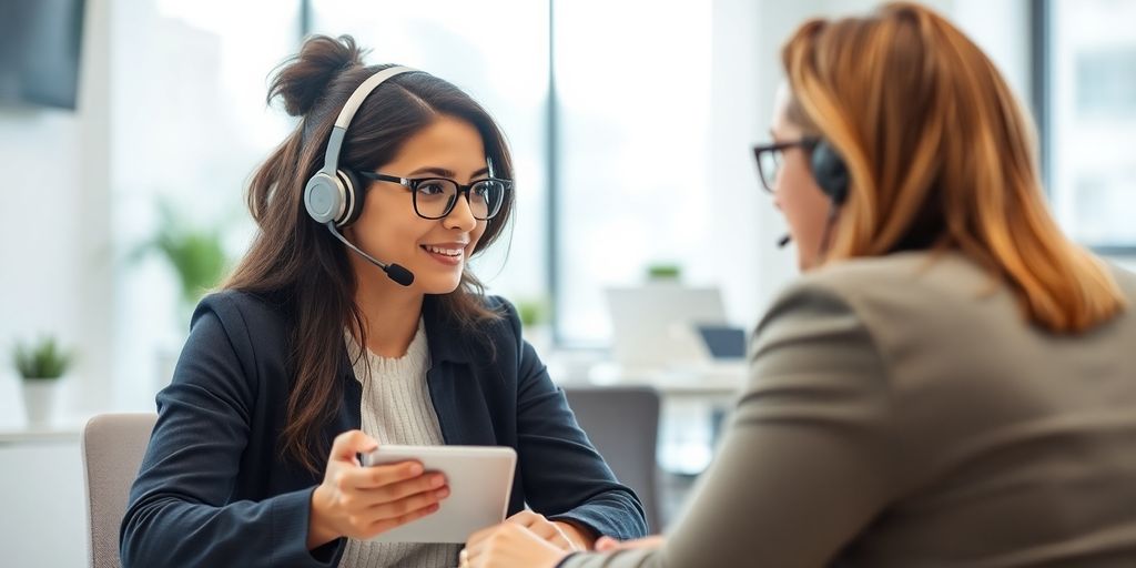 Customer support representative assisting a client with inquiries.