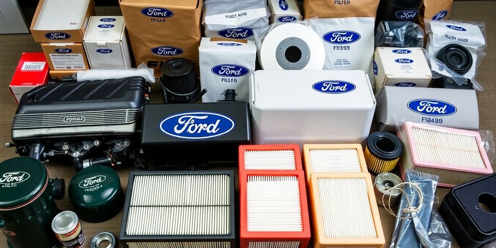 Close-up of genuine Ford car parts.
