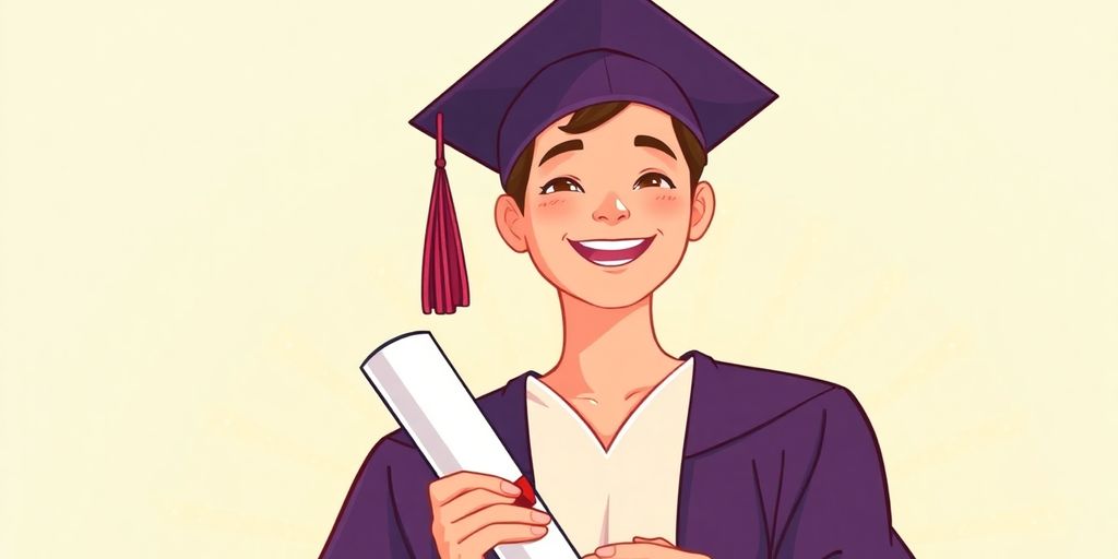 Person graduating, cap, gown, diploma