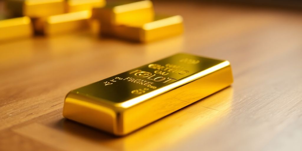 Lingot d'or sur une table en bois.