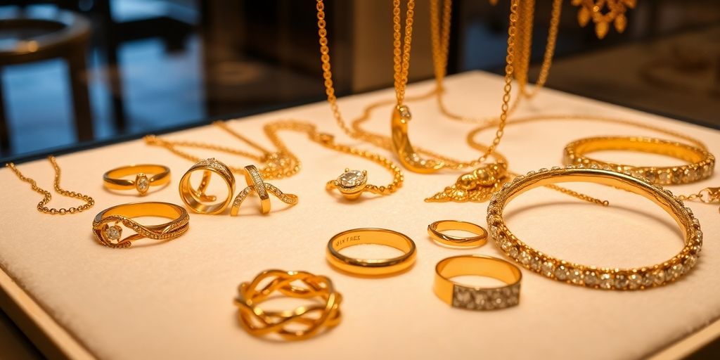 Bijoux en or sur un fond en velours.