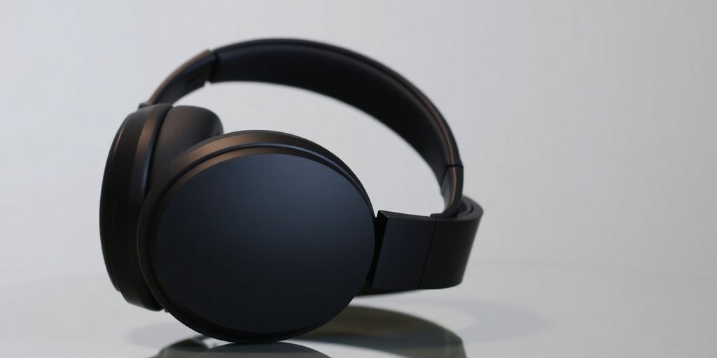 Close-up of Sony WH-1000XM5 headphones on a table.