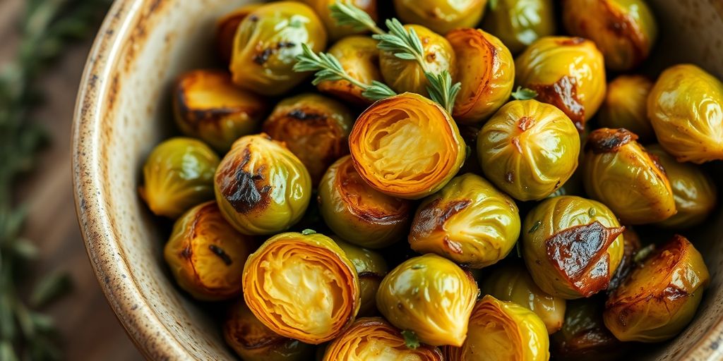 Roasted Brussels sprouts in a bowl.