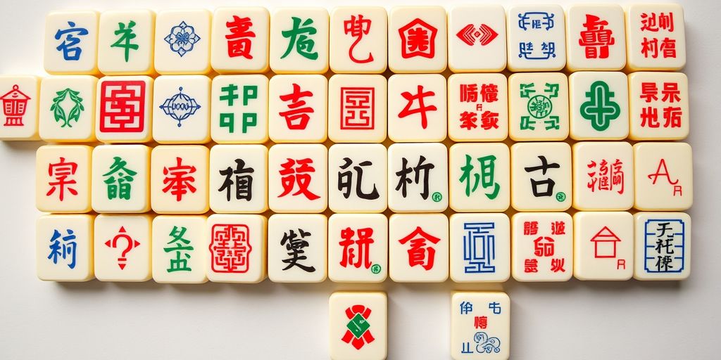 Vibrant Mahjong tiles in a neat grid.
