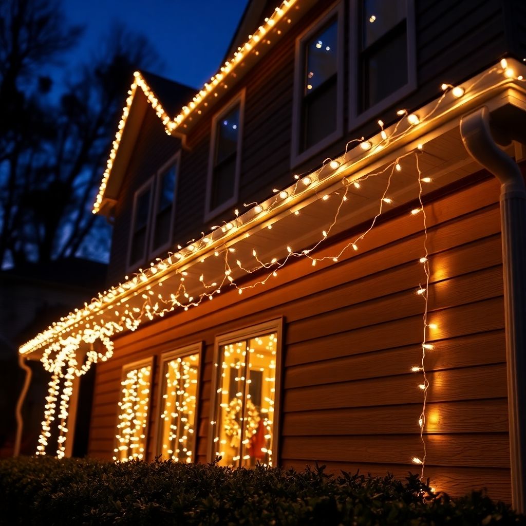 A house with many permanent Christmas lights.
