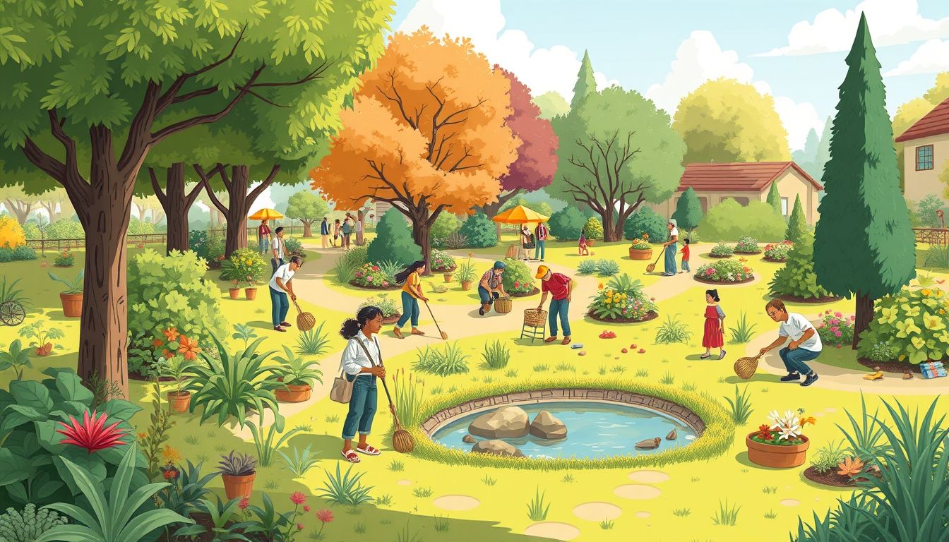 Community working together in a well-maintained park