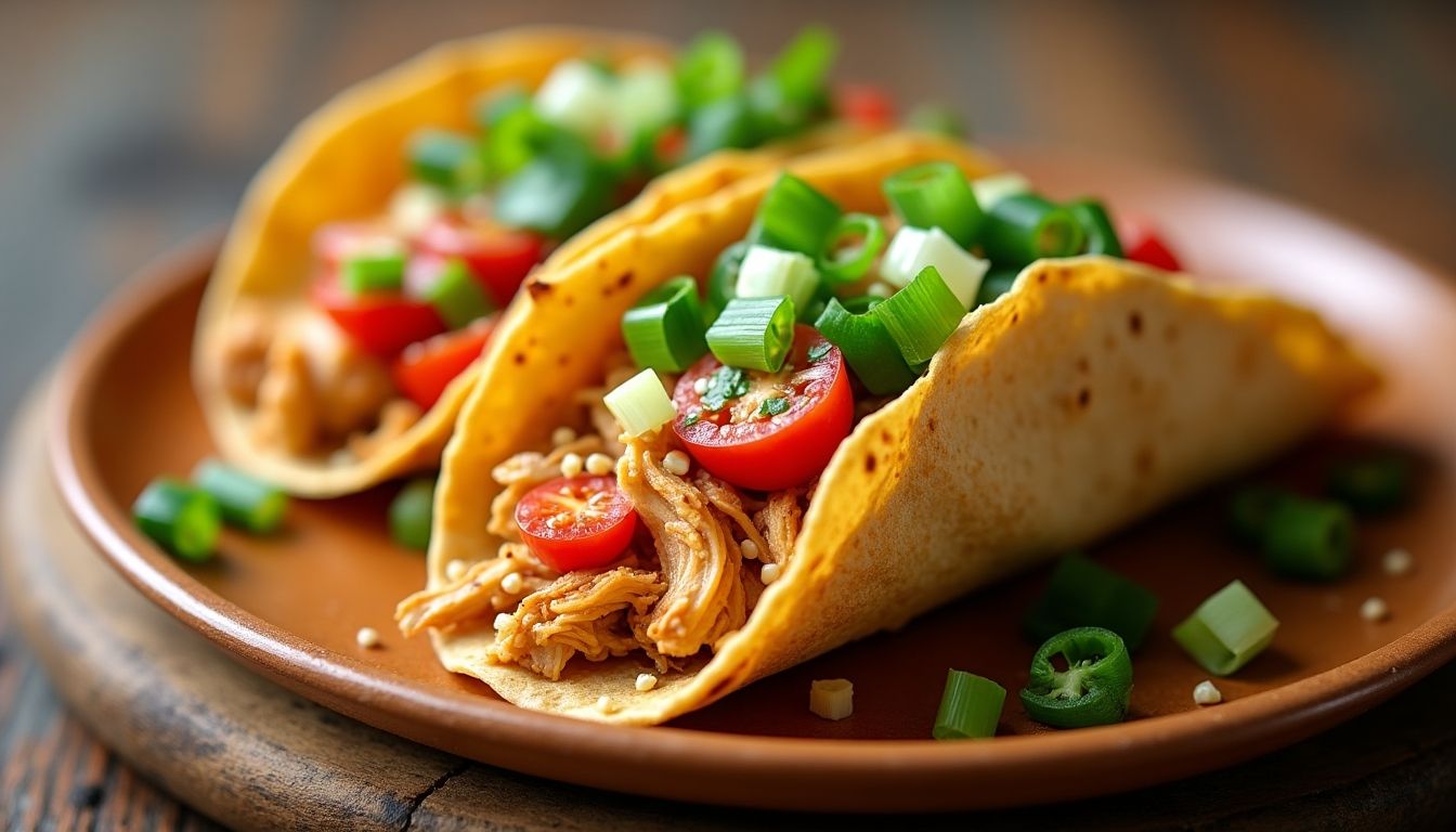 Colorful Chicken Enchilada Wraps on a wooden table.