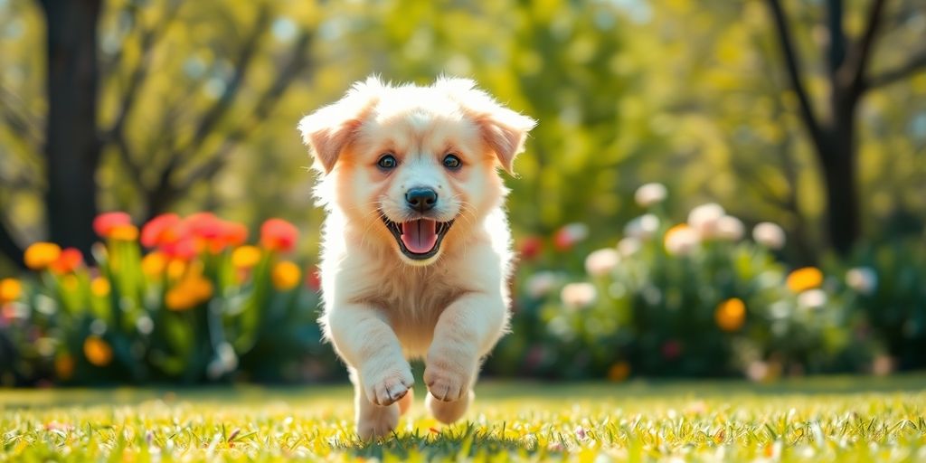 Energetic puppy playing in a sunny park.