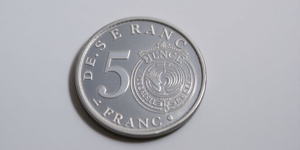 Pièce de 5 francs en argent, gros plan.