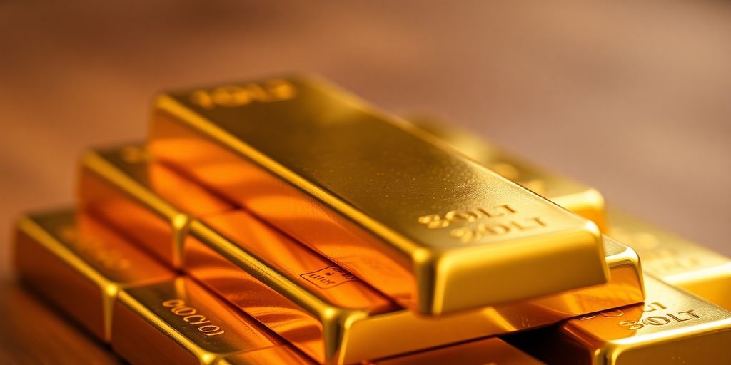 Une barre d'or brillante sur un fond flou.