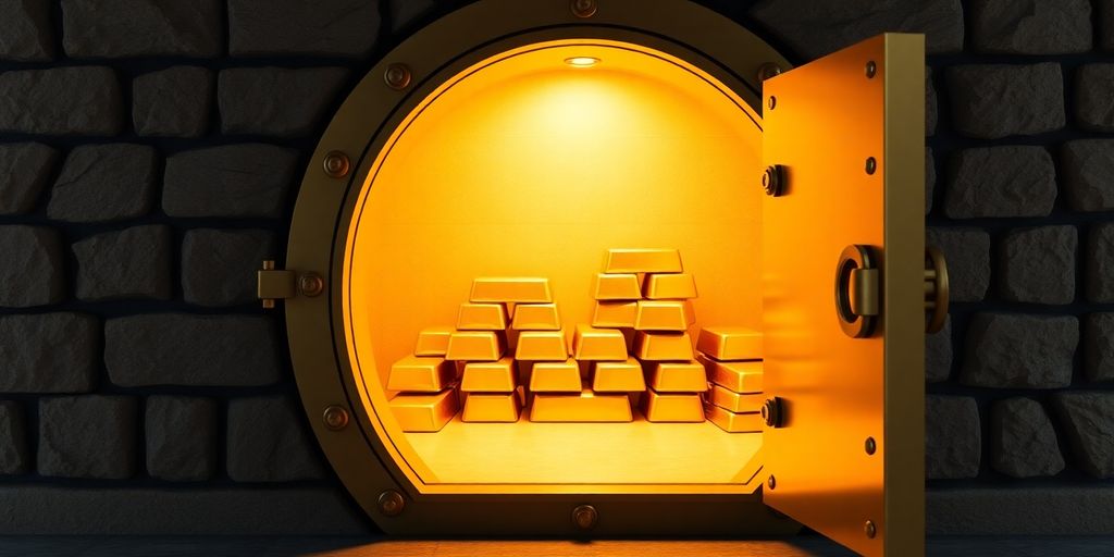 Coffre-fort doré avec des barres d'or à l'intérieur.