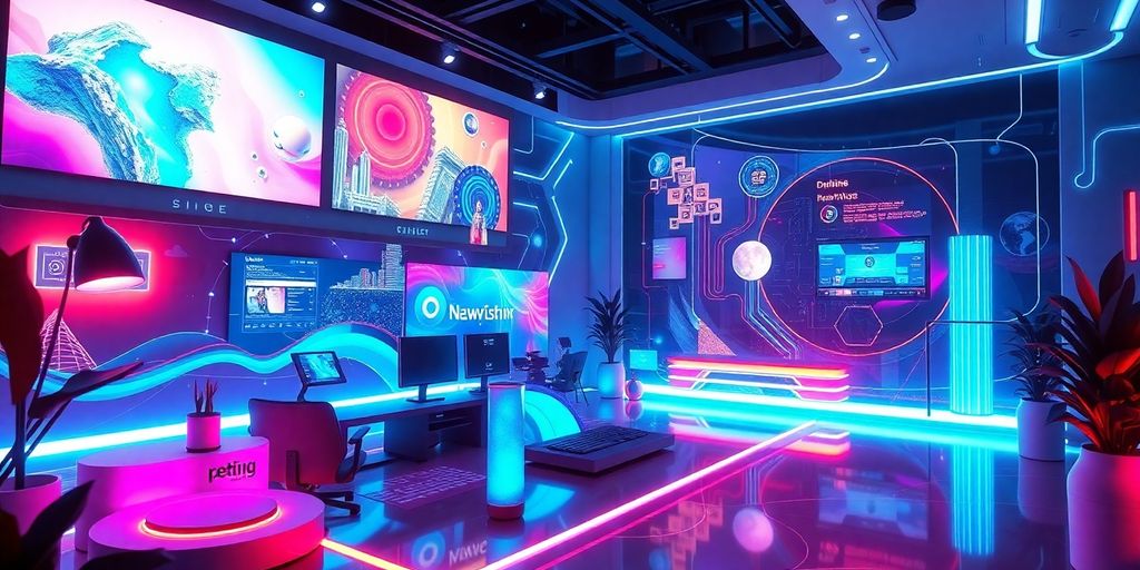 Modern digital workspace with immersive 3D design elements.