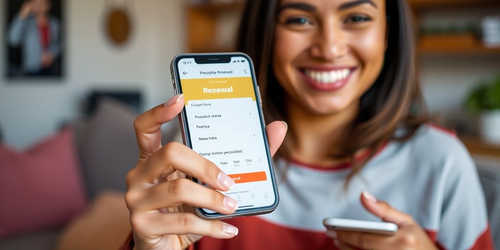 Person with phone showing prescription app