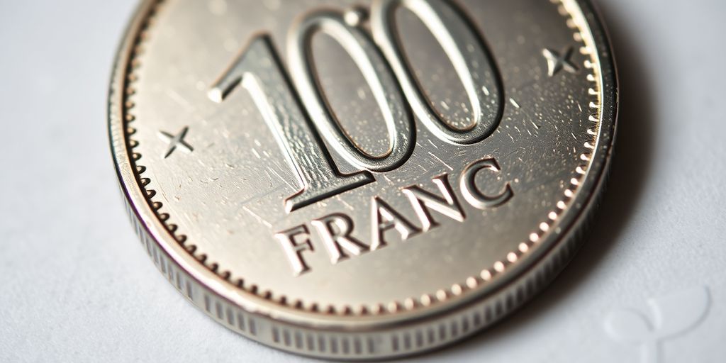 Une pièce de 100 francs en argent de près.