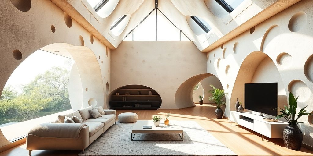 Modern space with 3D-printed architectural elements.