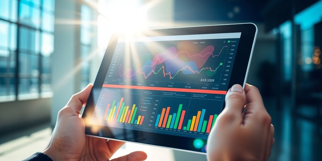 Person reviewing financial data on a tablet.
