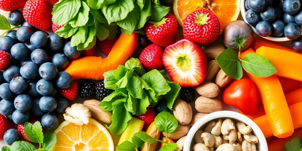 Una mezcla vibrante de alimentos antiinflamatorios saludables.