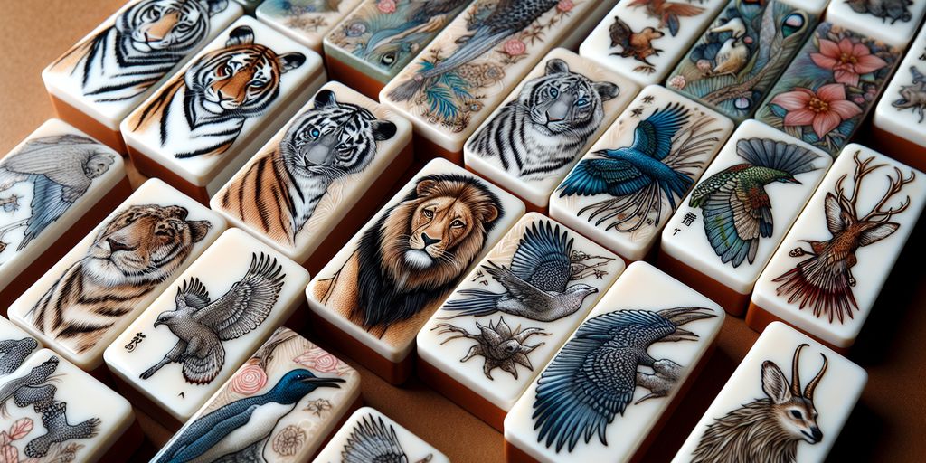mahjong tiles with animal illustrations