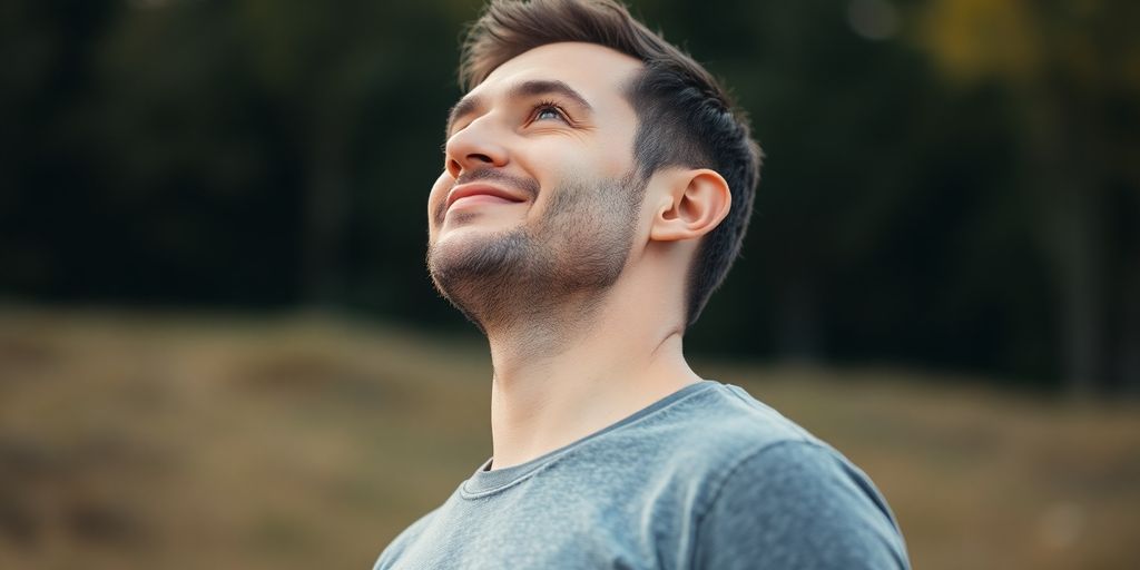 Man confidently looking up.