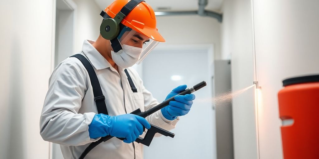 Tehnician deratizare in actiune, control gandaci.