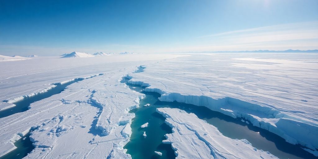 A sleek helicopter flies over a vast Alaskan glacial field.