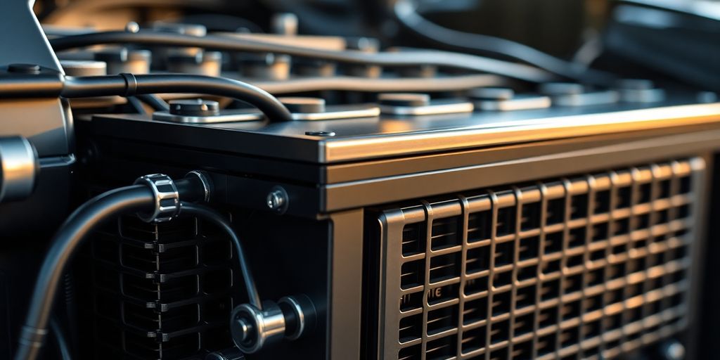 Electric car battery glowing blue.