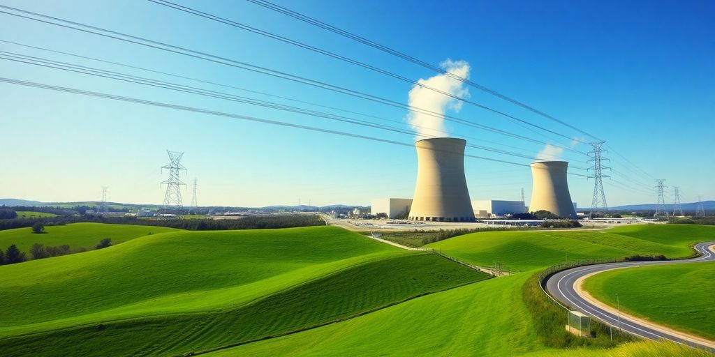 Centrale nucléaire avec pylônes électriques.
