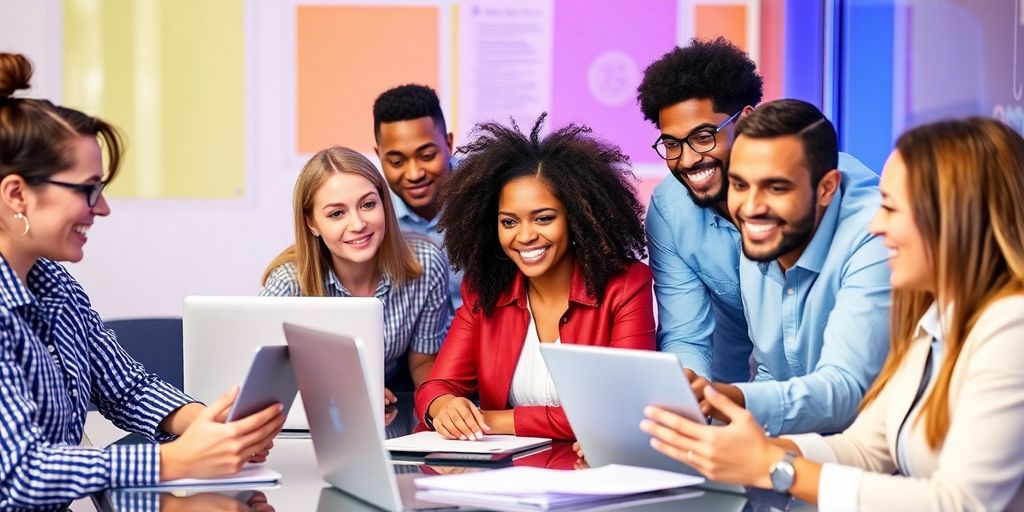 Grupa profesionalaca u brainstorming sesiji sa tehnologijom.