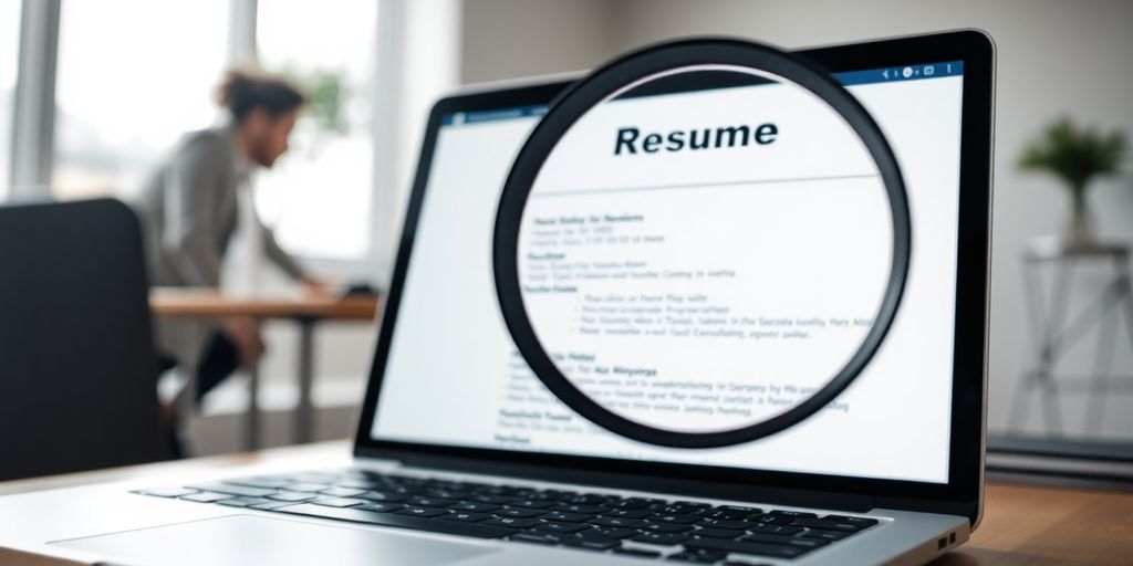 Resume on laptop displaying keywords