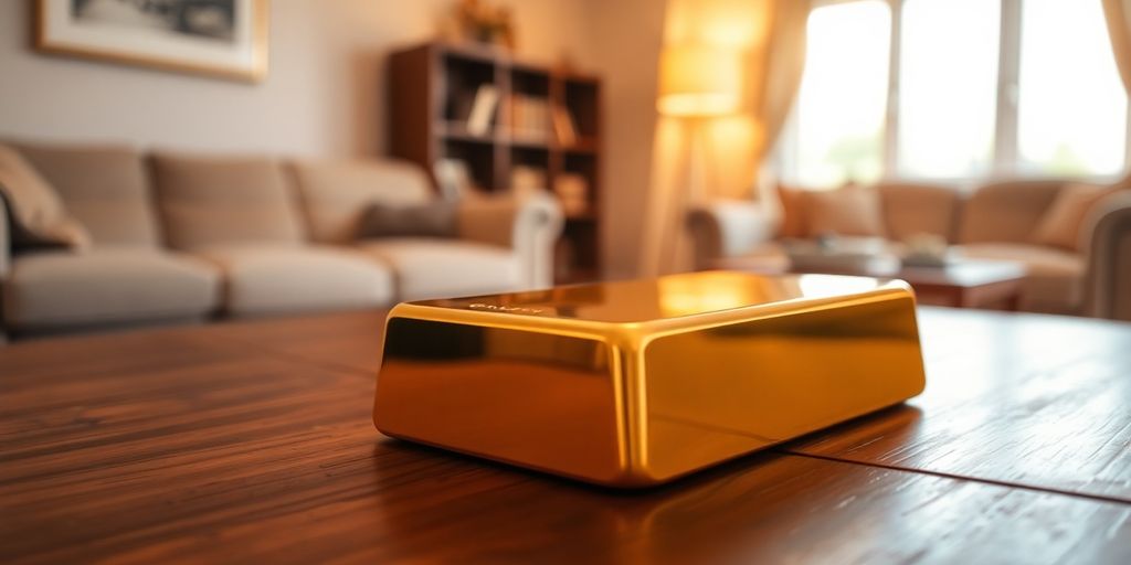 Barre d'or sur une table en bois