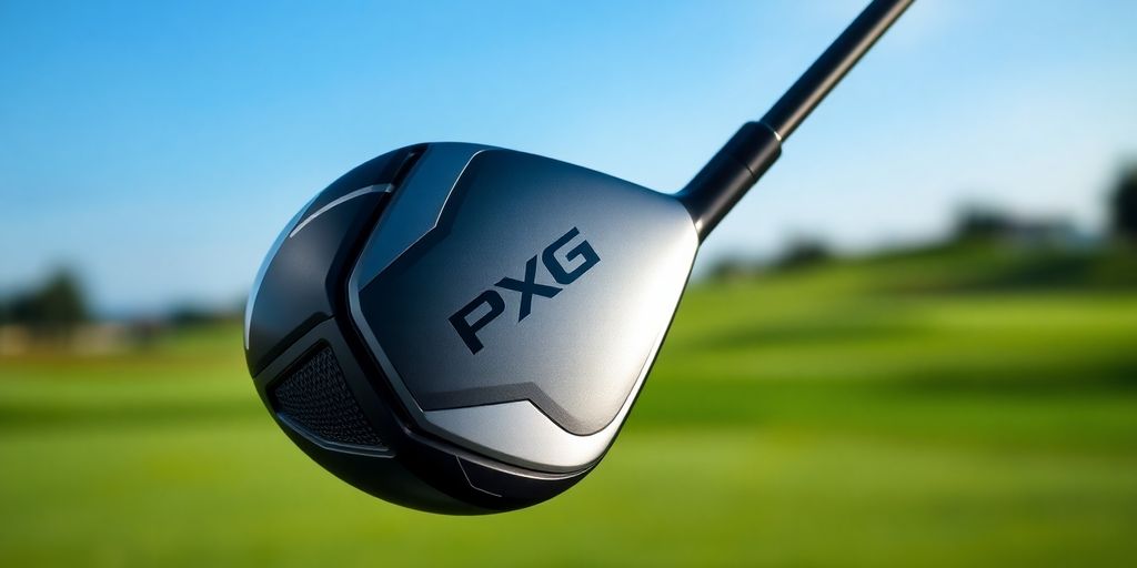 PXG driver close-up with a blurred golf course background.