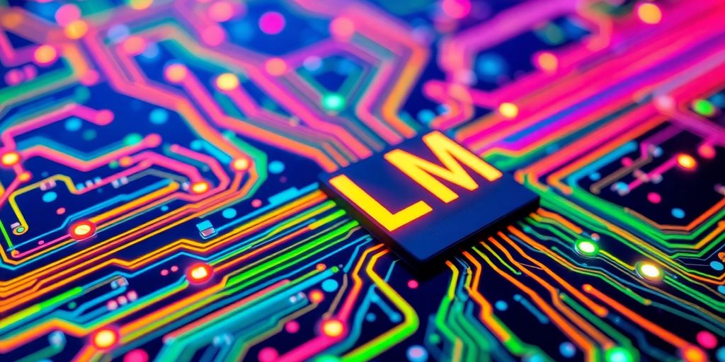 Futuristic circuit board with glowing connections and patterns.