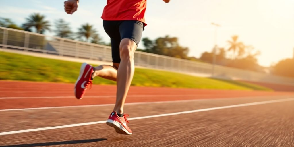 Runner on a track during a speed workout session.