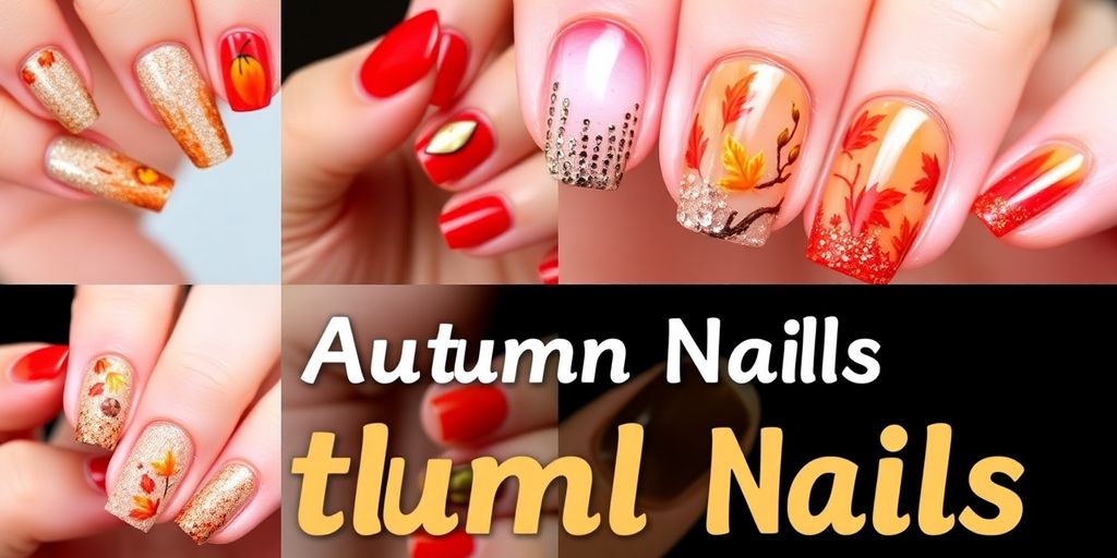 Unhas decoradas com glitter em tons de outono.