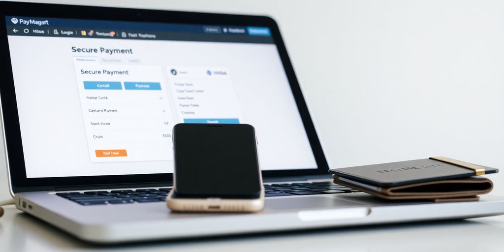 Laptop with secure payment interface and credit card.