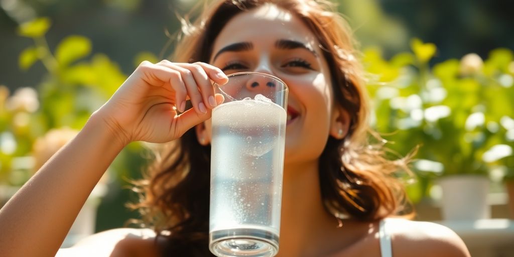 Person drinking a glass of water.