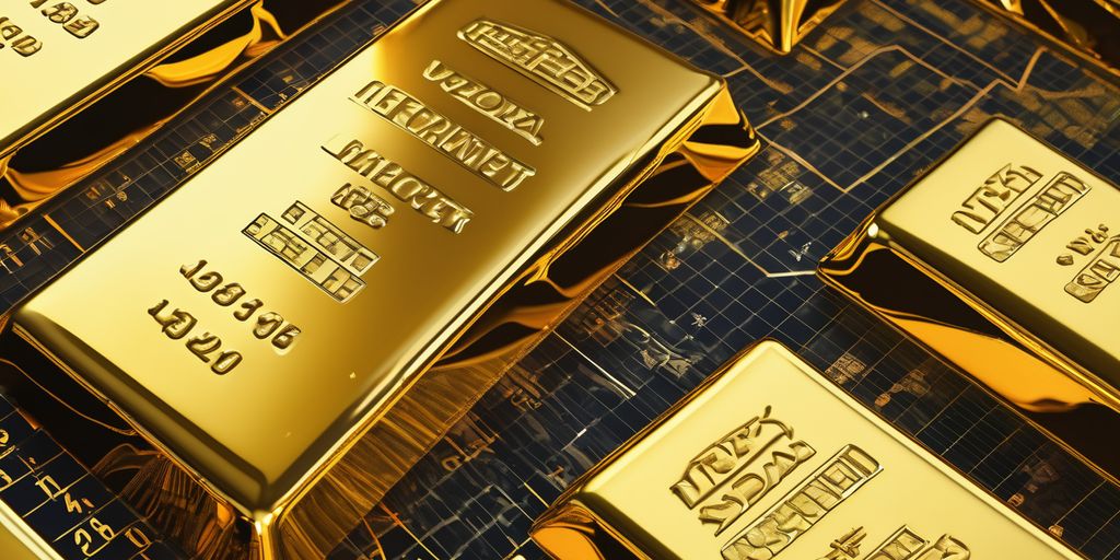 gold bars with fluctuating stock market graphs in the background