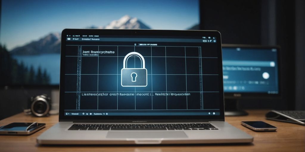 Lock and computer screen for secure remote access.