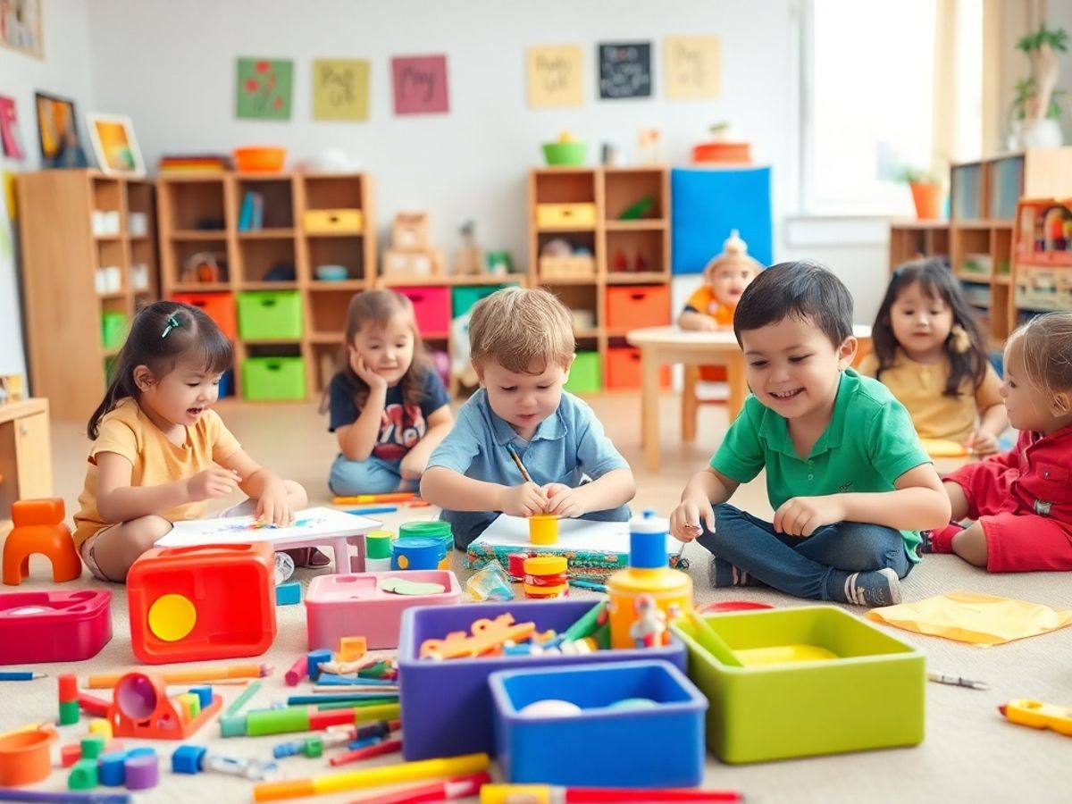 Copii jucându-se și învățând în clasă.