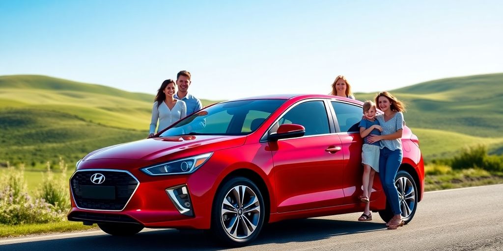 Hyundai Ioniq 5 rouge, famille, route