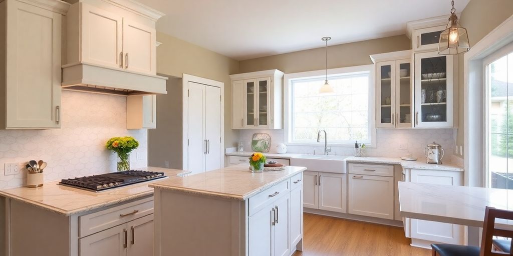 Modern kitchen renovation with sleek cabinets and island.