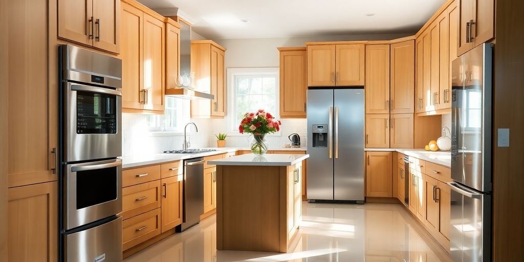 Modern kitchen renovation with bright lighting