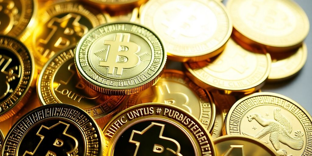 Pièces d'or brillantes sur fond neutre.