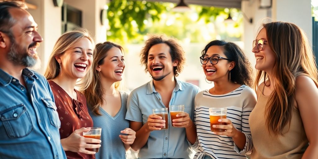 Freundliche Menschen lachen am Freitagmorgen
