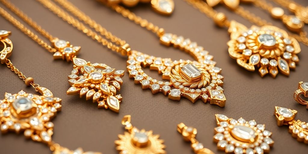 Bijoux en or élégants prêts pour une vente aux enchères.