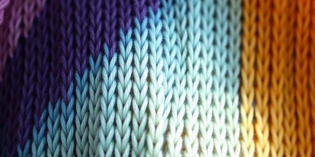 Knitted fabric with smooth color transitions, close-up.